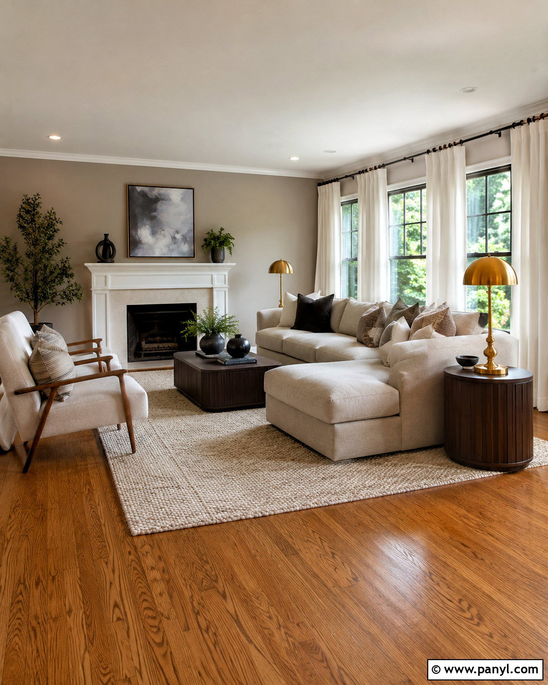 Soft Greige Walls With Honey Oak Floors - 20 Wood Floor Wall Color Ideas