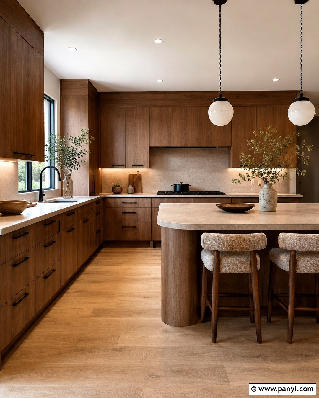 Soft Greige Walls With Walnut Cabinets - 20 Brown Kitchen Ideas Paint Wall Colors