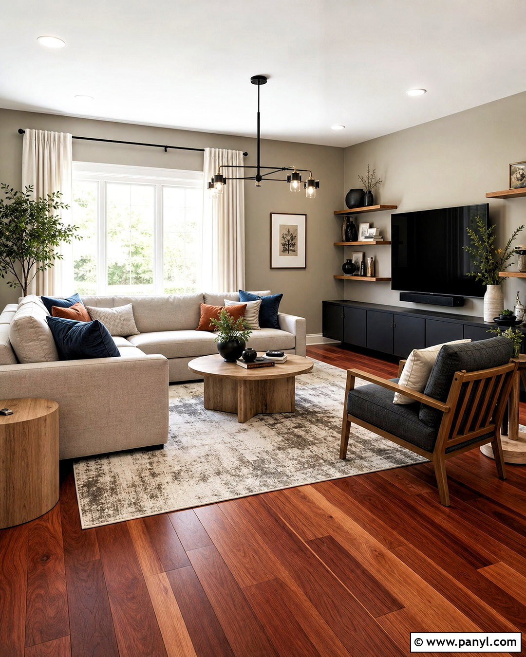 Soft Greige With Cherry Wood Floors - 20 cherry wood floors color schemes