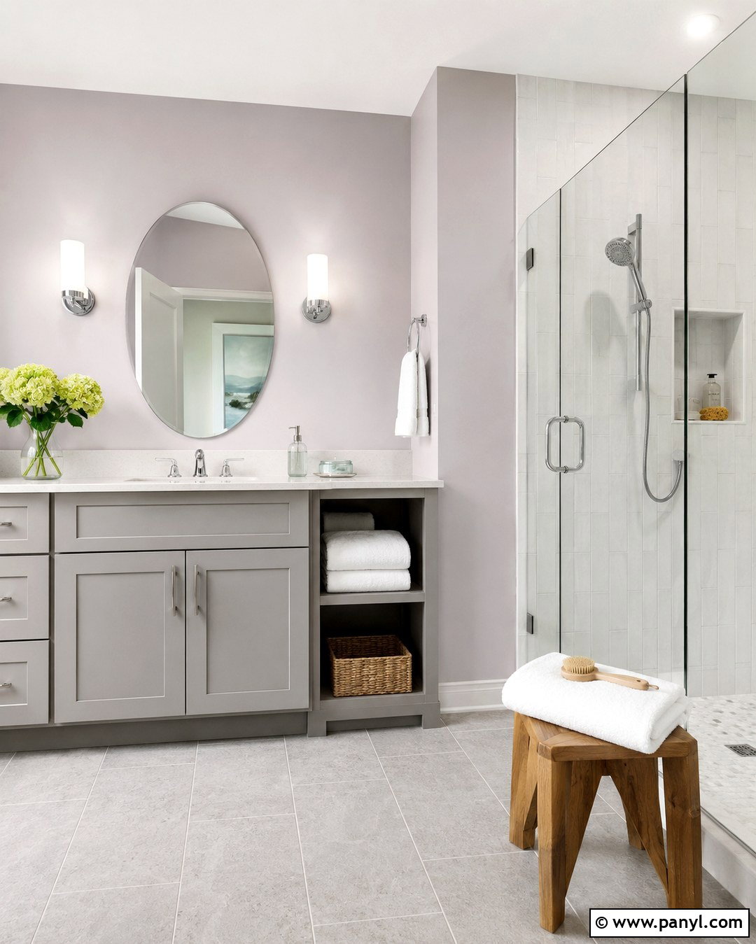 Soft Lavender Bathroom Wall - 20 One Wall Painted Bathroom Ideas