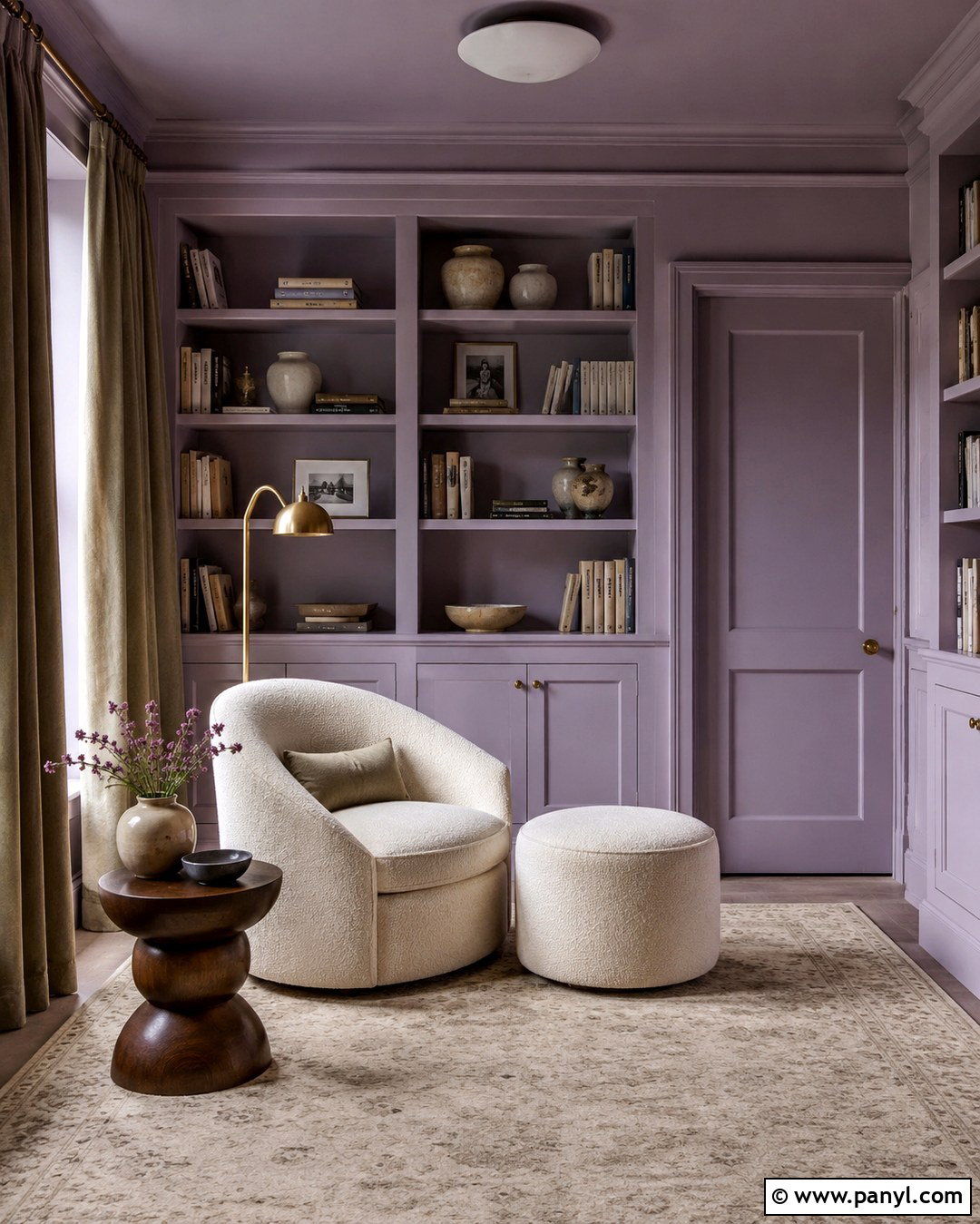 Soft Lavender Color Drenched Reading Room - 20 Colour Drenching A Room Ideas