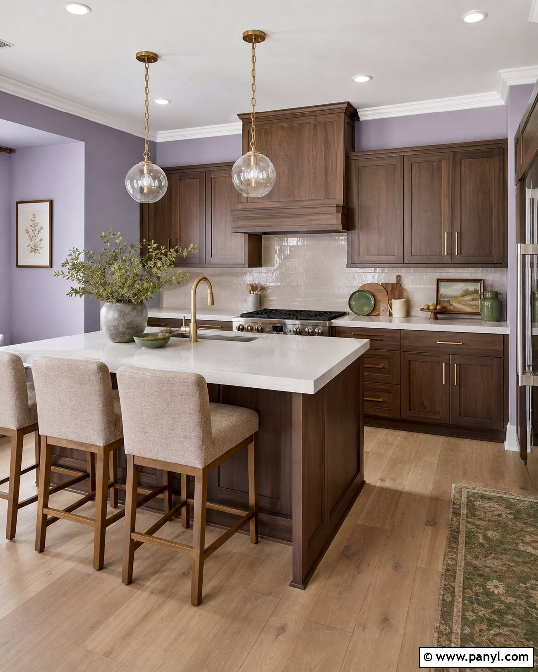 Soft Lavender Kitchen With Wood Cabinets - 25 Kitchen Colors With Wood Cabinets