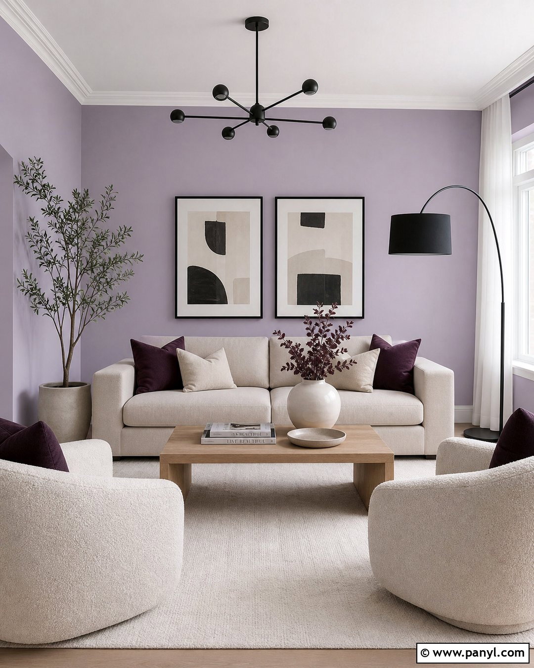 Soft Lavender Purple Living Room - 20 Modern Purple Wall Color Ideas
