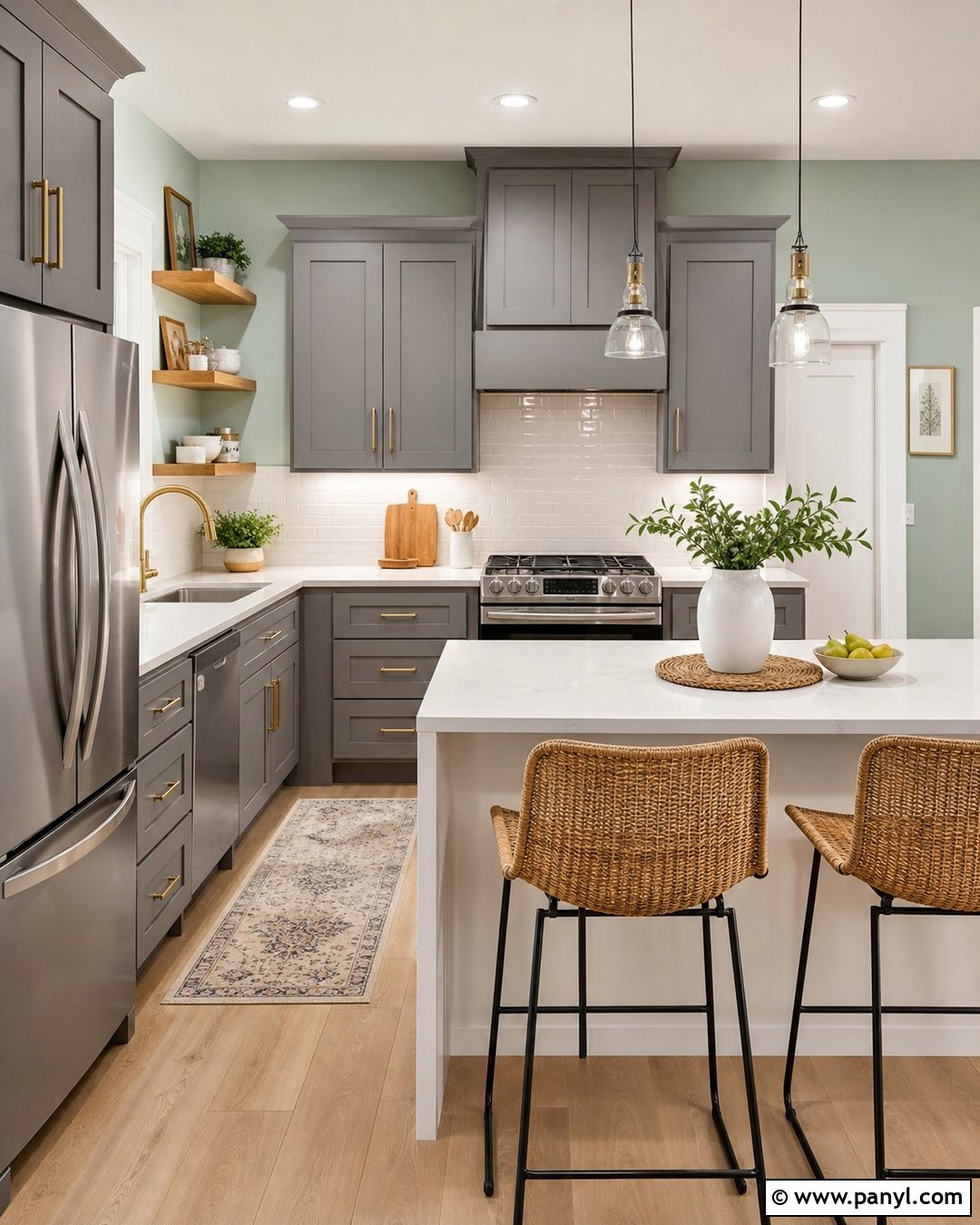 Soft Mint Walls With Grey Kitchen Cabinets - 30 Grey Kitchen Cabinets Wall Color Ideas