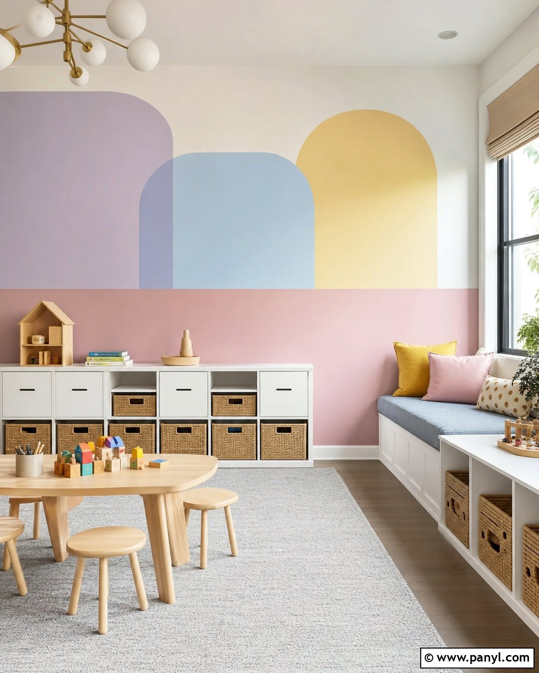 Soft Pastel Color Block Wall - 20 Color Block Wall Playroom Ideas