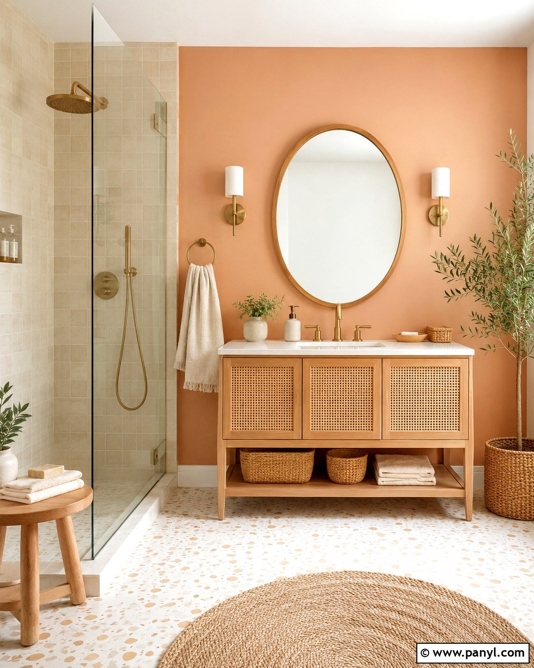 Soft Peach Bathroom Wall - 20 One Wall Painted Bathroom Ideas