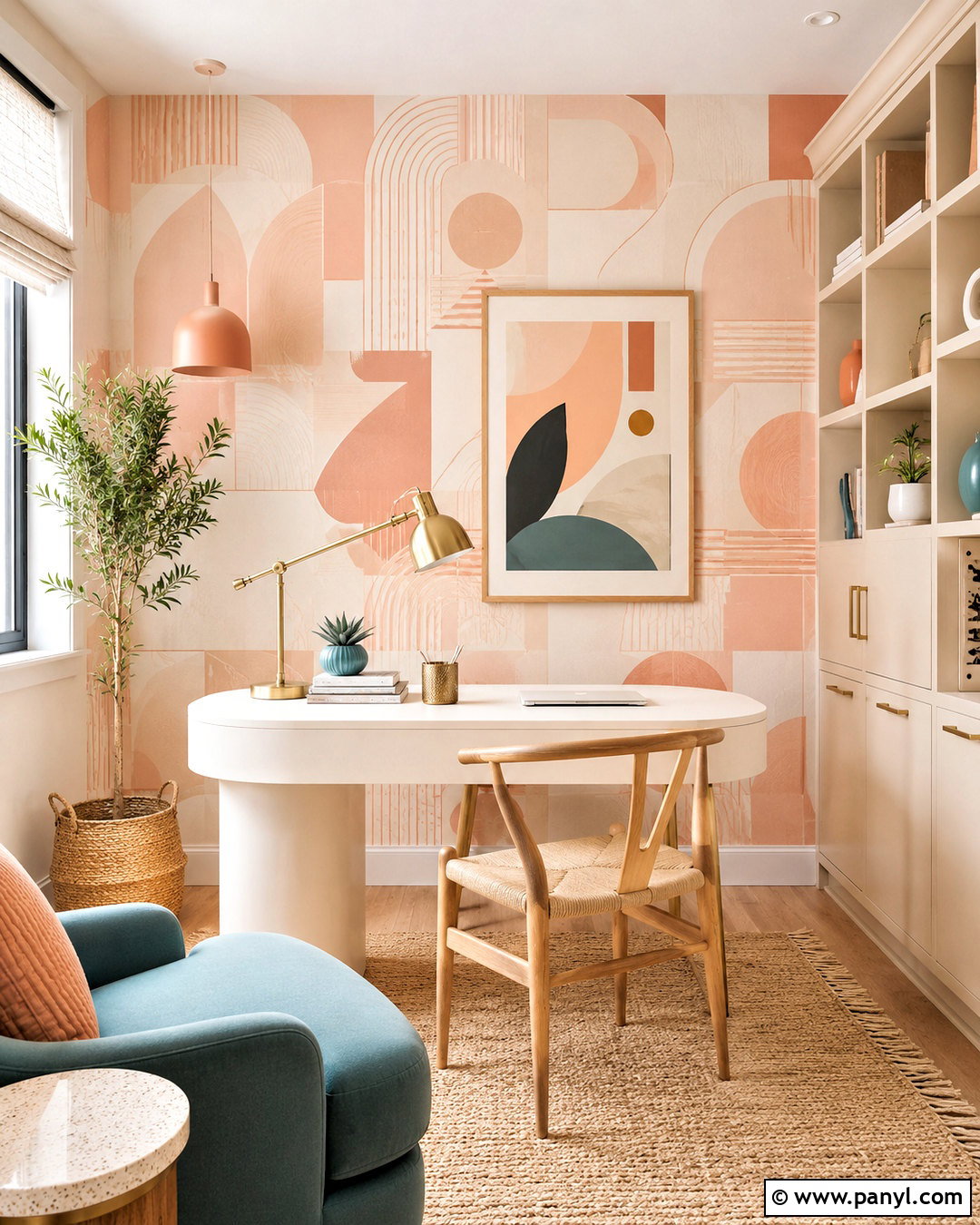 Soft Peach Geometric Wallpaper Home Office - 20 light colored wallpaper ideas