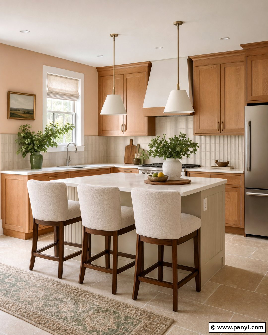 Soft Peach Kitchen Walls With Maple Cabinets - 25 Kitchen Wall Color With Natural Wood Cabinet Ideas