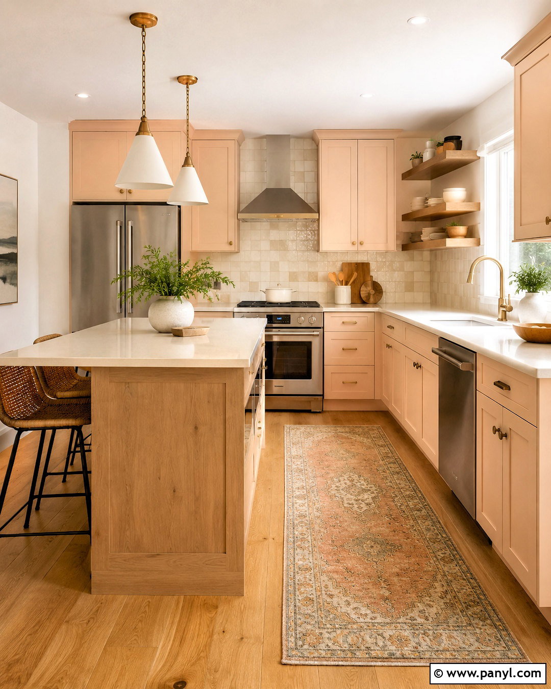 Soft Peach Kitchen With Cream Counters - 20 light color kitchen ideas