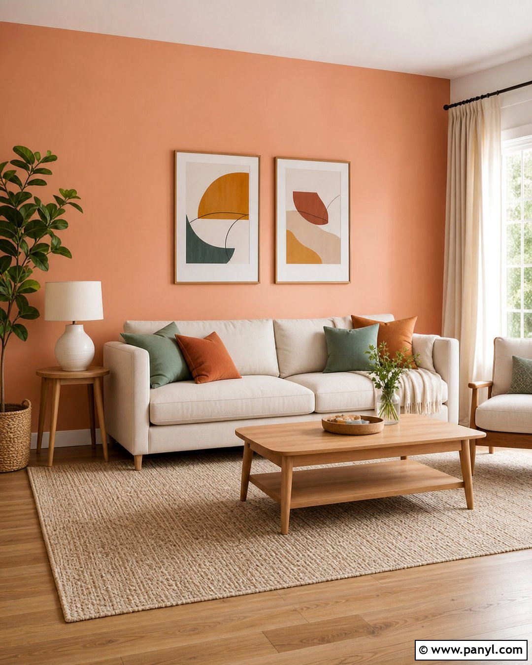 Soft Peach Living Room Accent Wall - 30 Peach Accent Wall Ideas