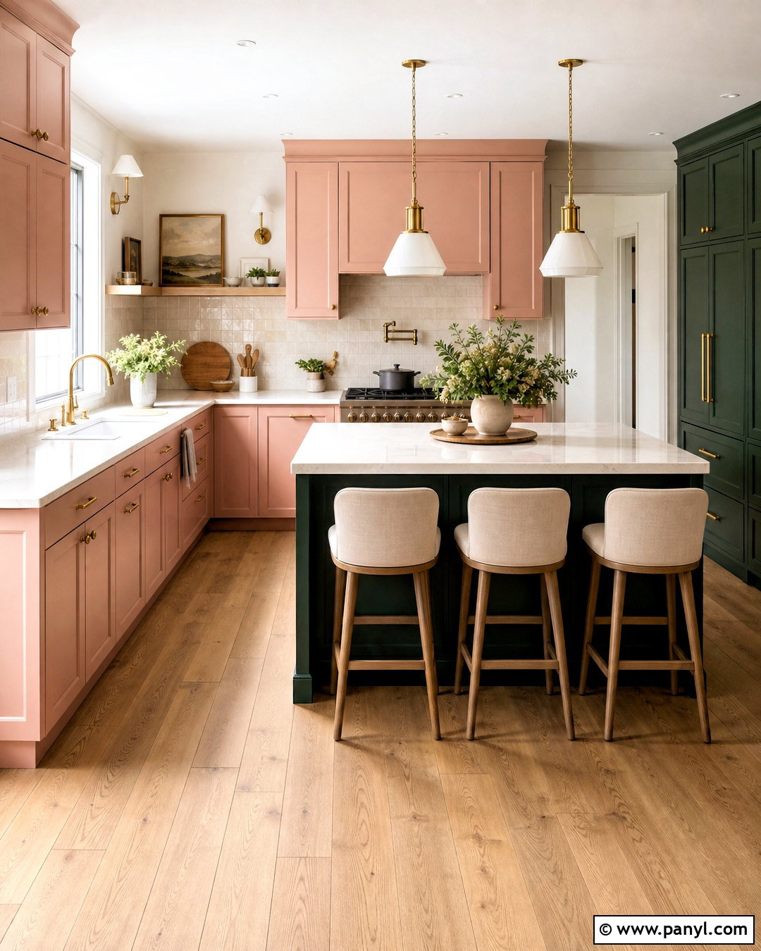 Soft Pink And Deep Green Kitchen Palette - 20 kitchen colour palettes