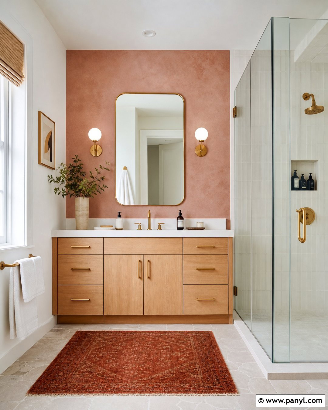 Soft Pink Bathroom Feature Wall - 30 Feature Wall Paint Ideas