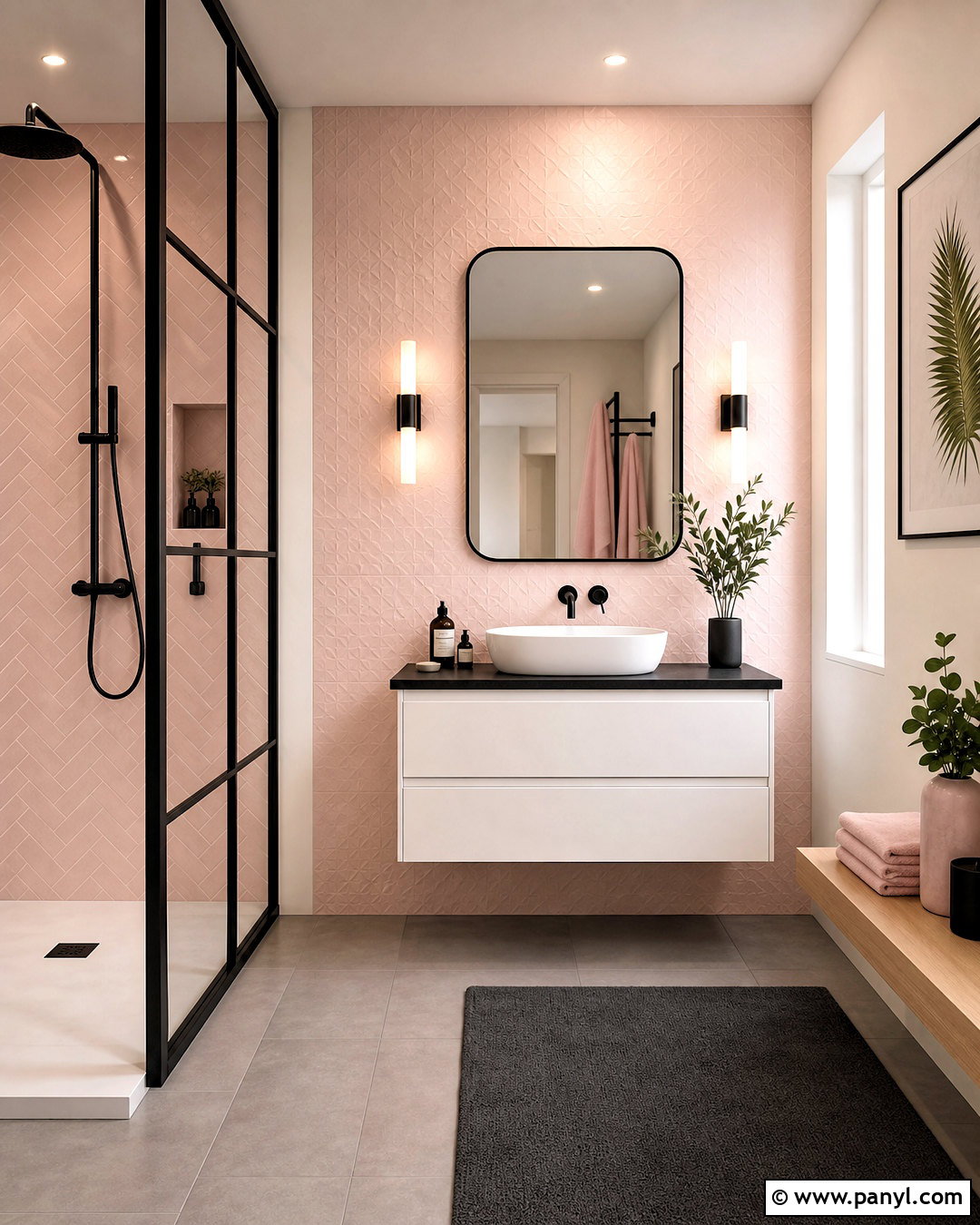 Soft Pink Bathroom With Black Accents - 20 soft pink bathroom ideas