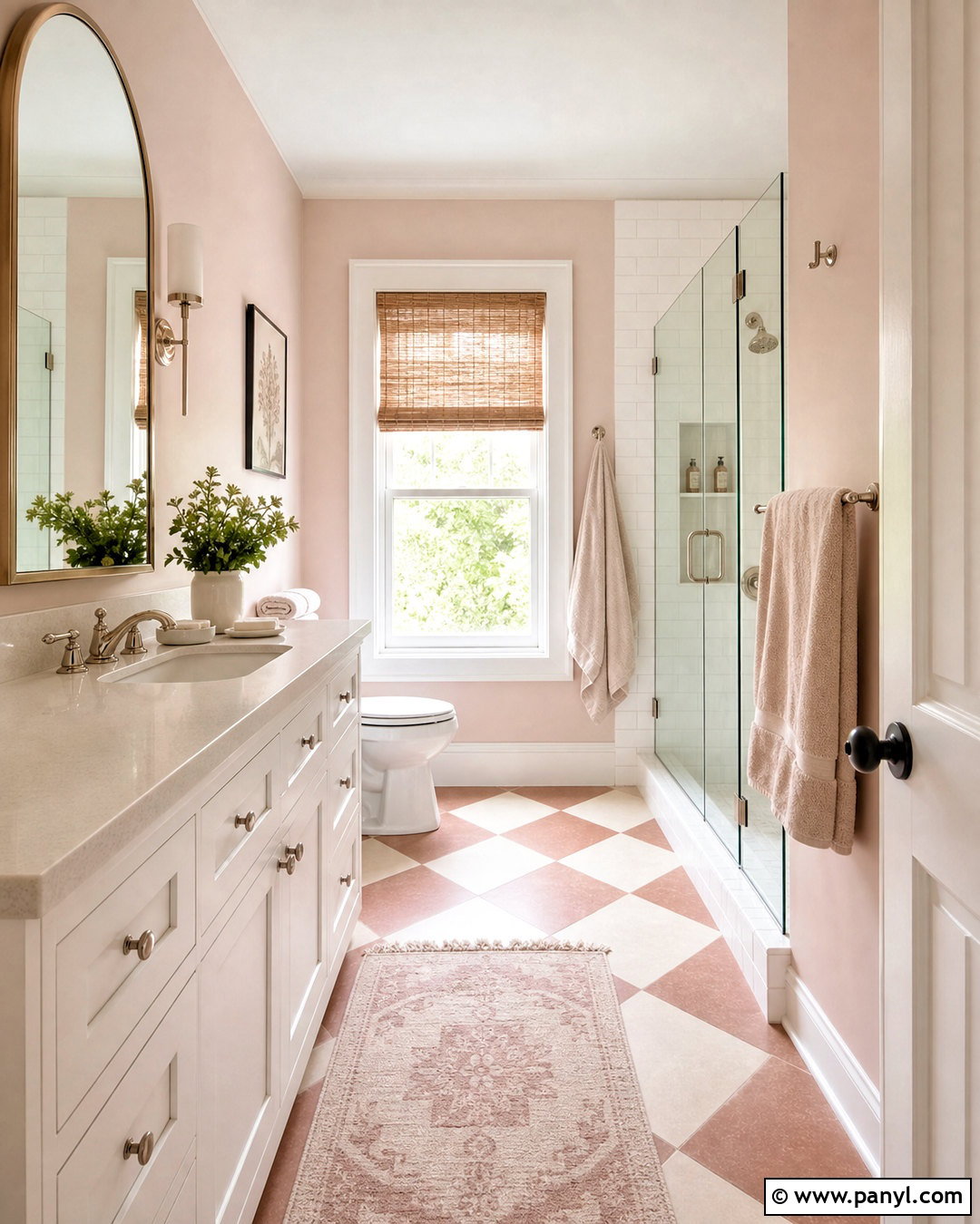 Soft Pink Bathroom With Checkerboard Floor - 20 soft pink bathroom ideas