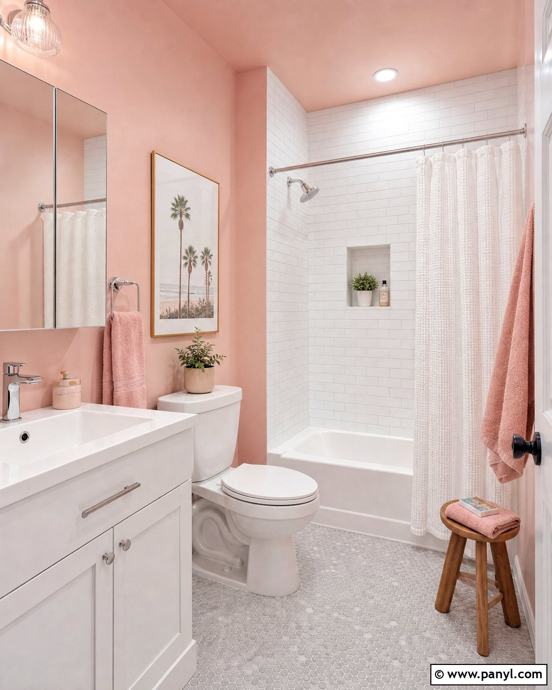 Soft Pink Bathroom With White Subway Tile - 20 soft pink bathroom ideas