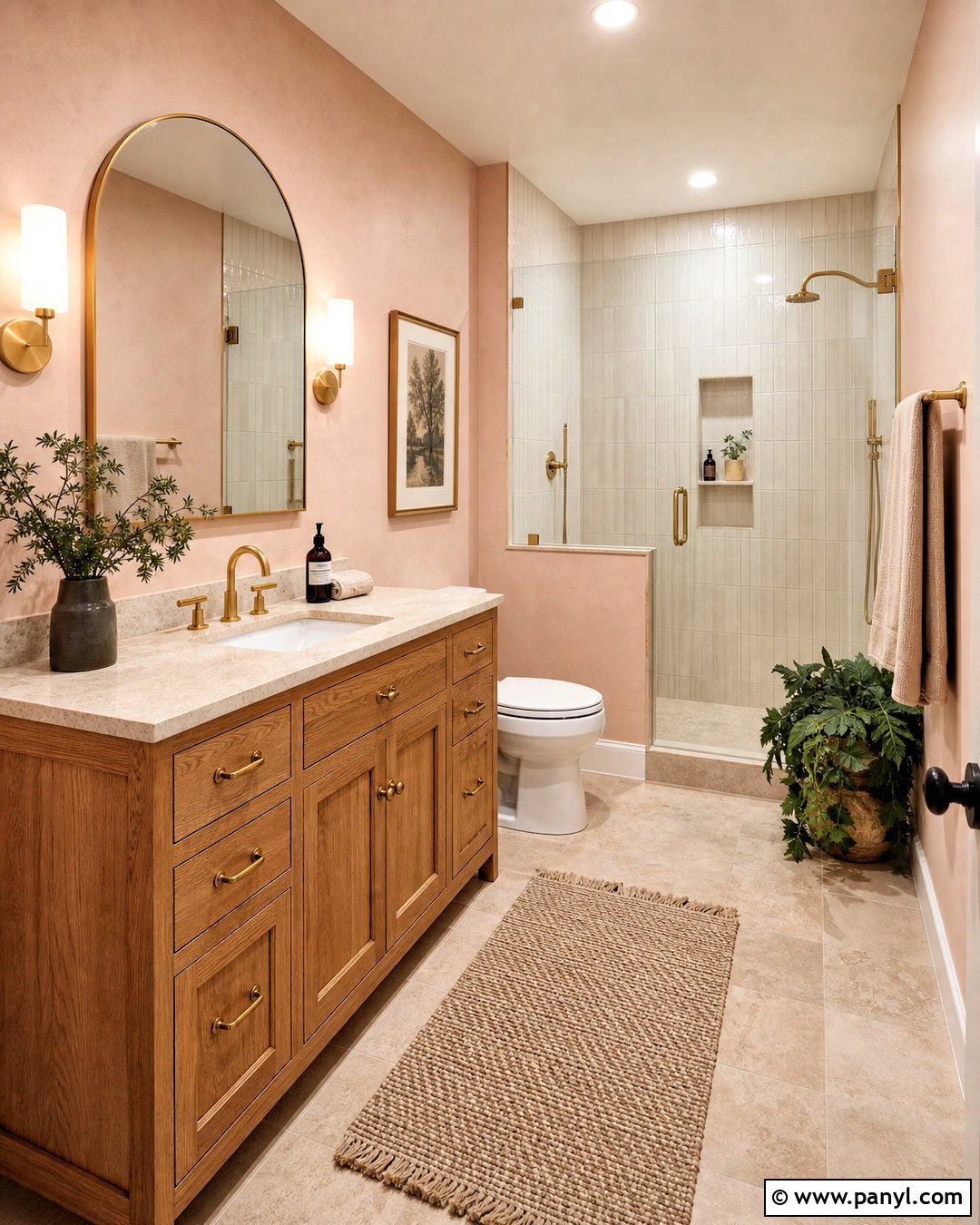 Soft Pink Bathroom With Wood Vanity - 20 soft pink bathroom ideas
