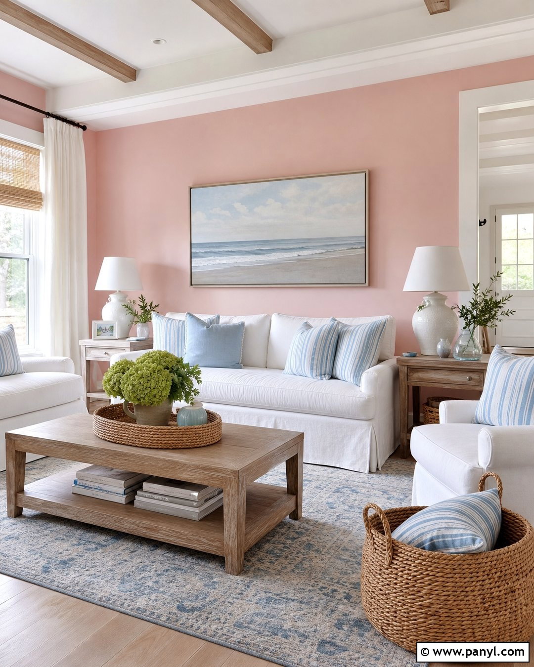 Soft Pink Coastal Living Room Walls - 25 Soft Pink Wall Paint Ideas