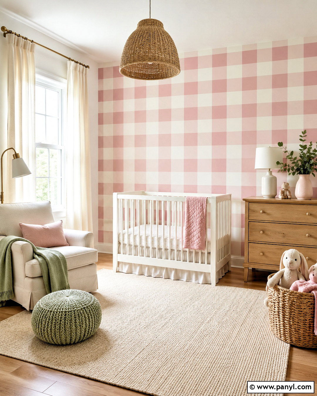 Soft Pink Gingham Nursery Wall - 20 how to paint gingham pattern ideas