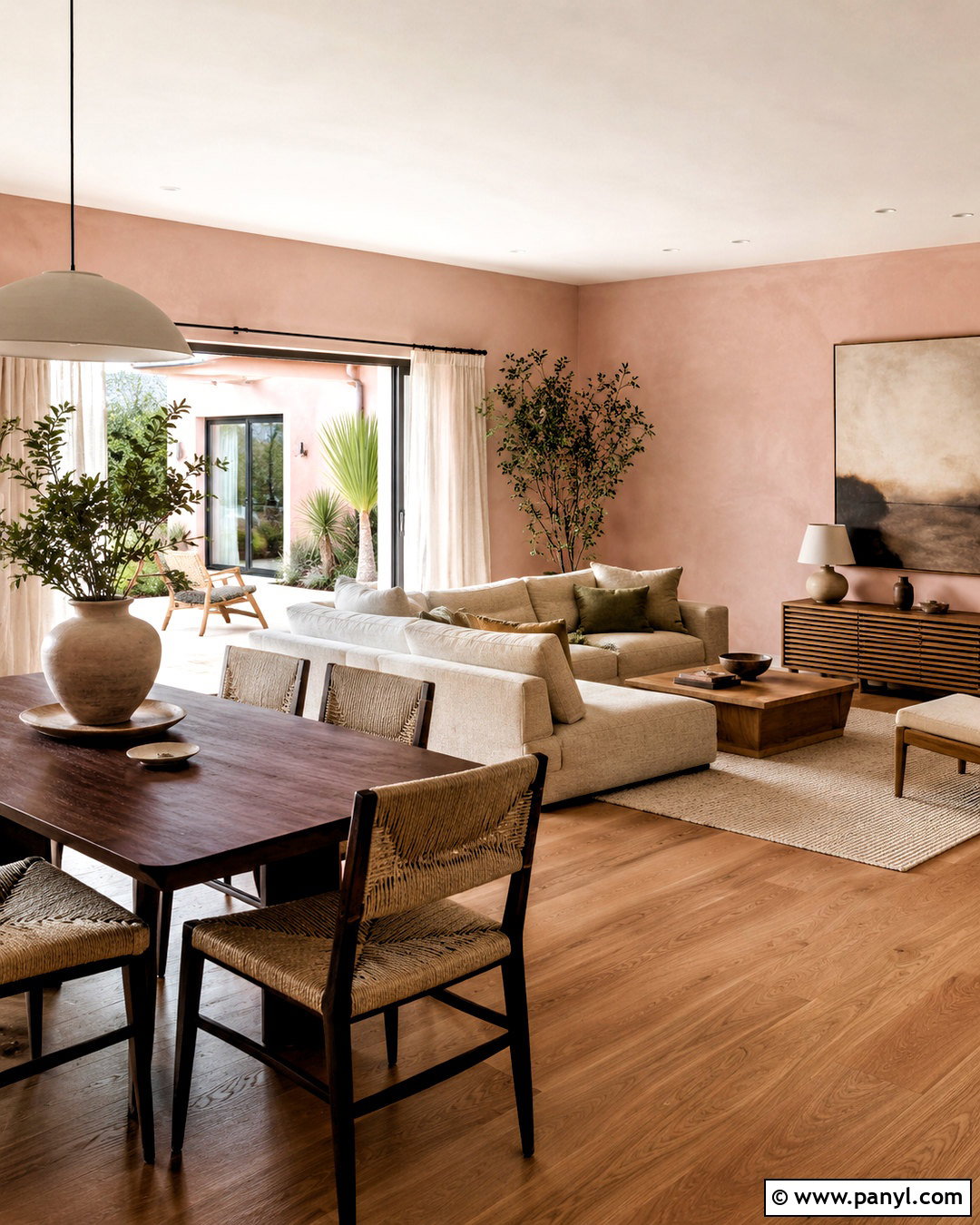 Soft Pink Limewash Open-Plan Room - 40 Pink Limewash Wall Ideas