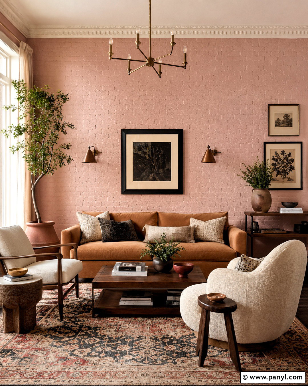 Soft Pink Painted Brick Wall Living Room - 20 painted brick walls living room ideas