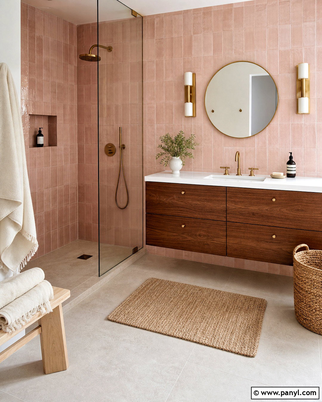 Soft Pink Zellige Tile Bathroom - 20 soft pink bathroom ideas