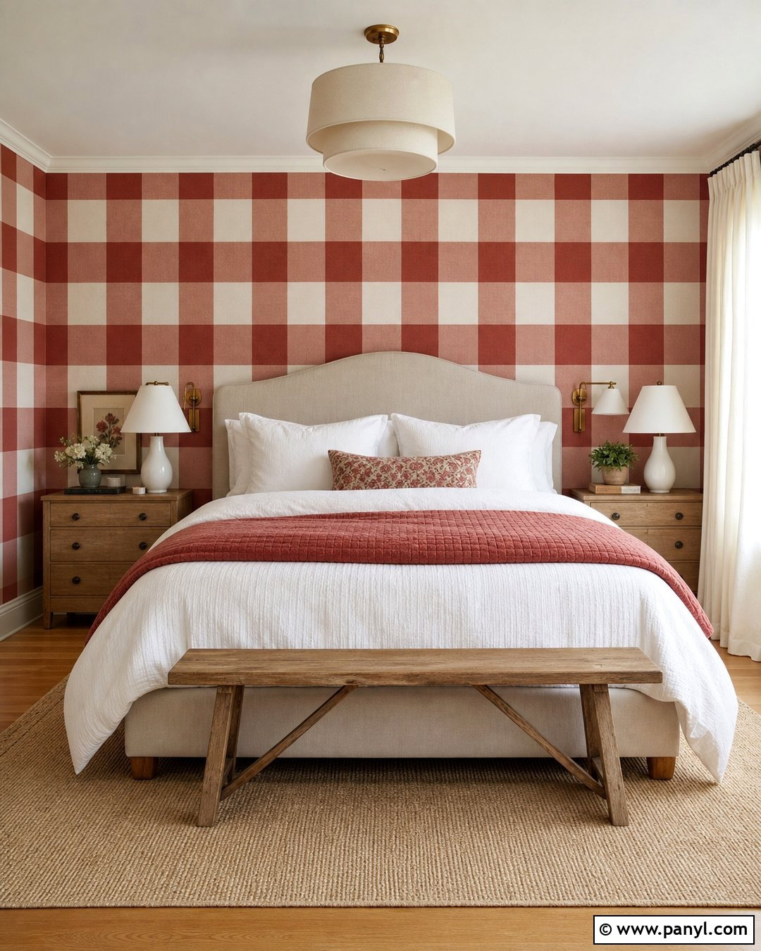 Soft Red And White Checkered Bedroom Wall - 20 Red And White Checkered Wall Ideas