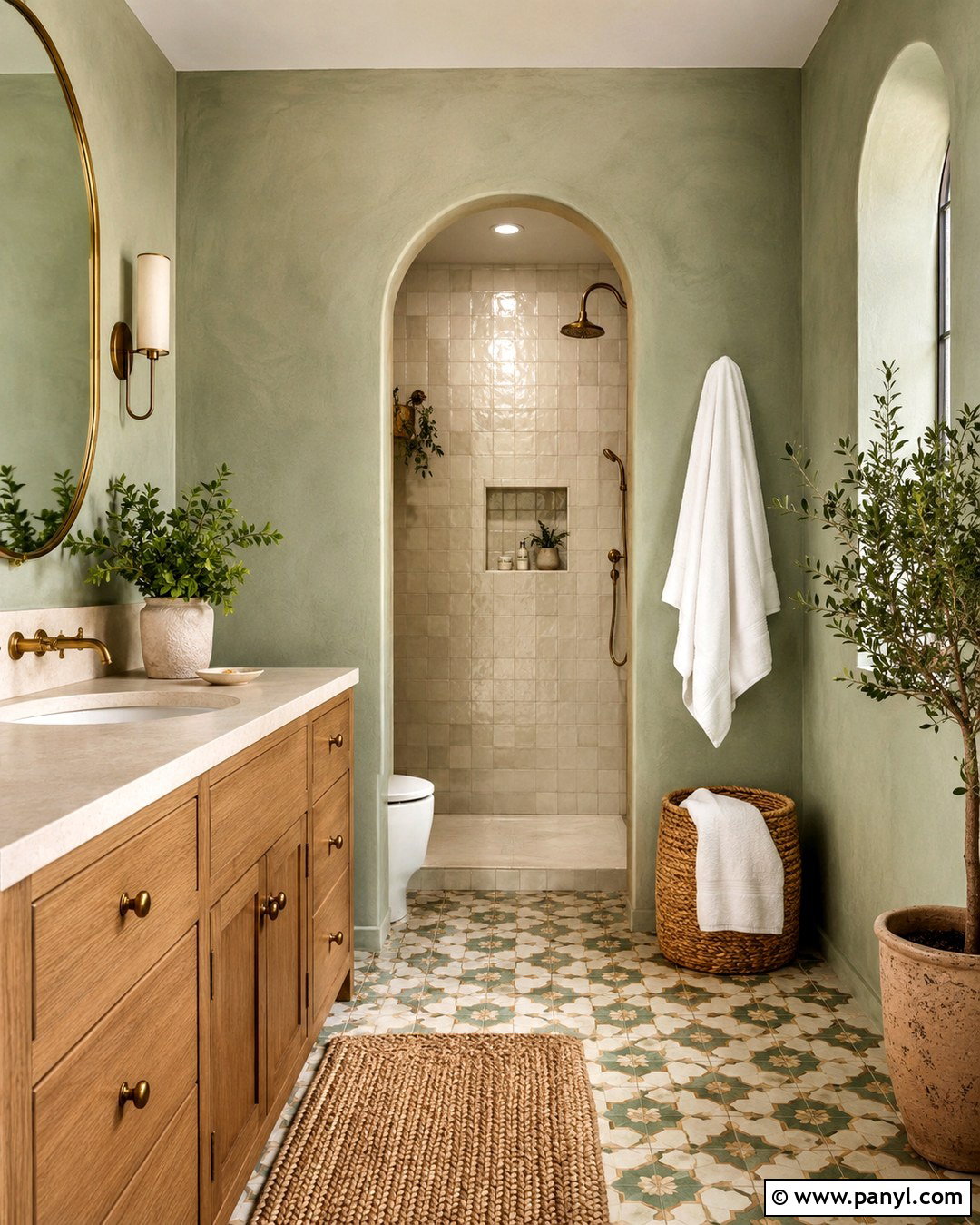 Soft Sage Mediterranean Bathroom Walls - 20 Mediterranean Wall Paint Ideas