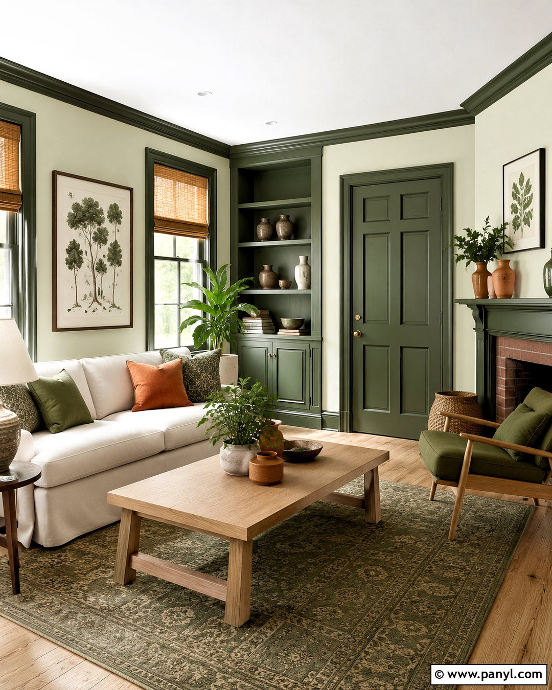 Soft Sage Walls With Forest Green Trim - 40 Light Walls With Dark Trim Ideas