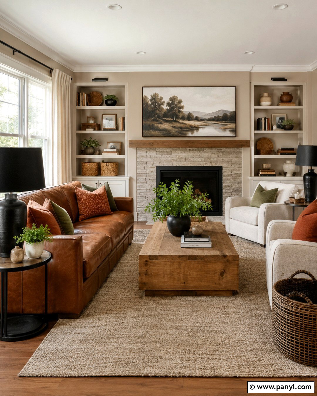 Soft Taupe Family Room With Leather Sofa - 20 Soft Taupe Wall Color Ideas