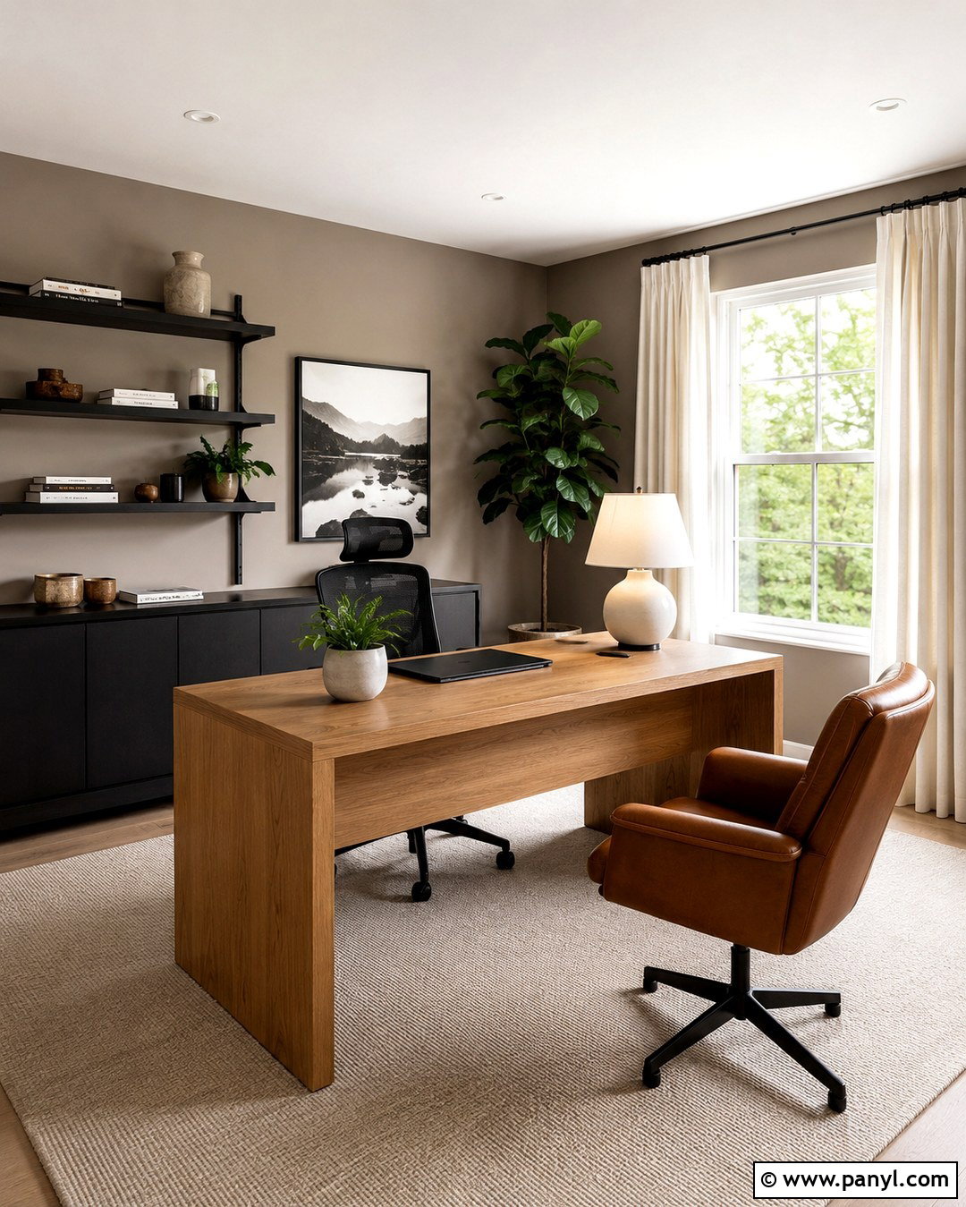 Soft Taupe Home Office With Black Accents - 20 Soft Taupe Wall Color Ideas