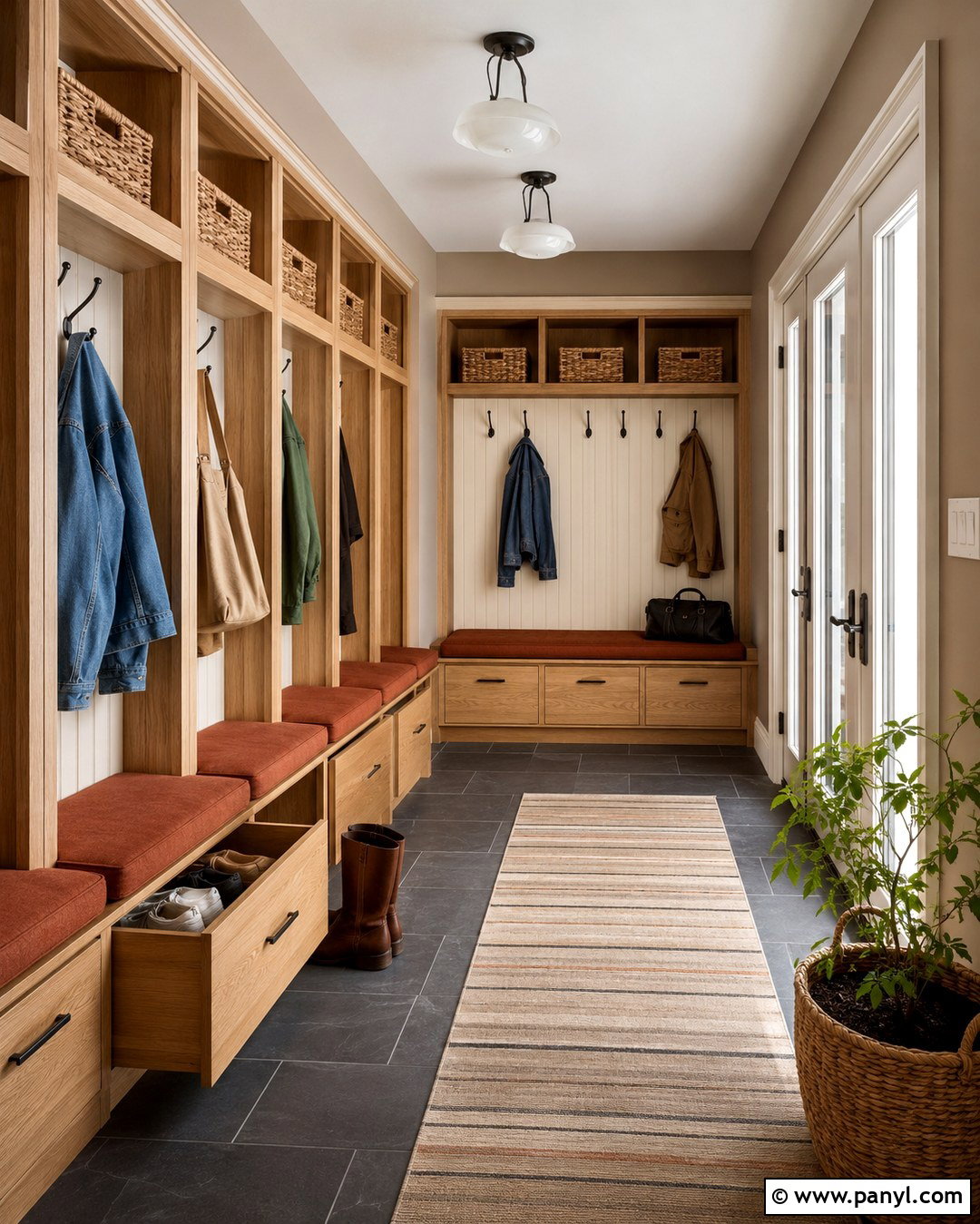 Soft Taupe Mudroom With Wood Storage - 20 Soft Taupe Wall Color Ideas