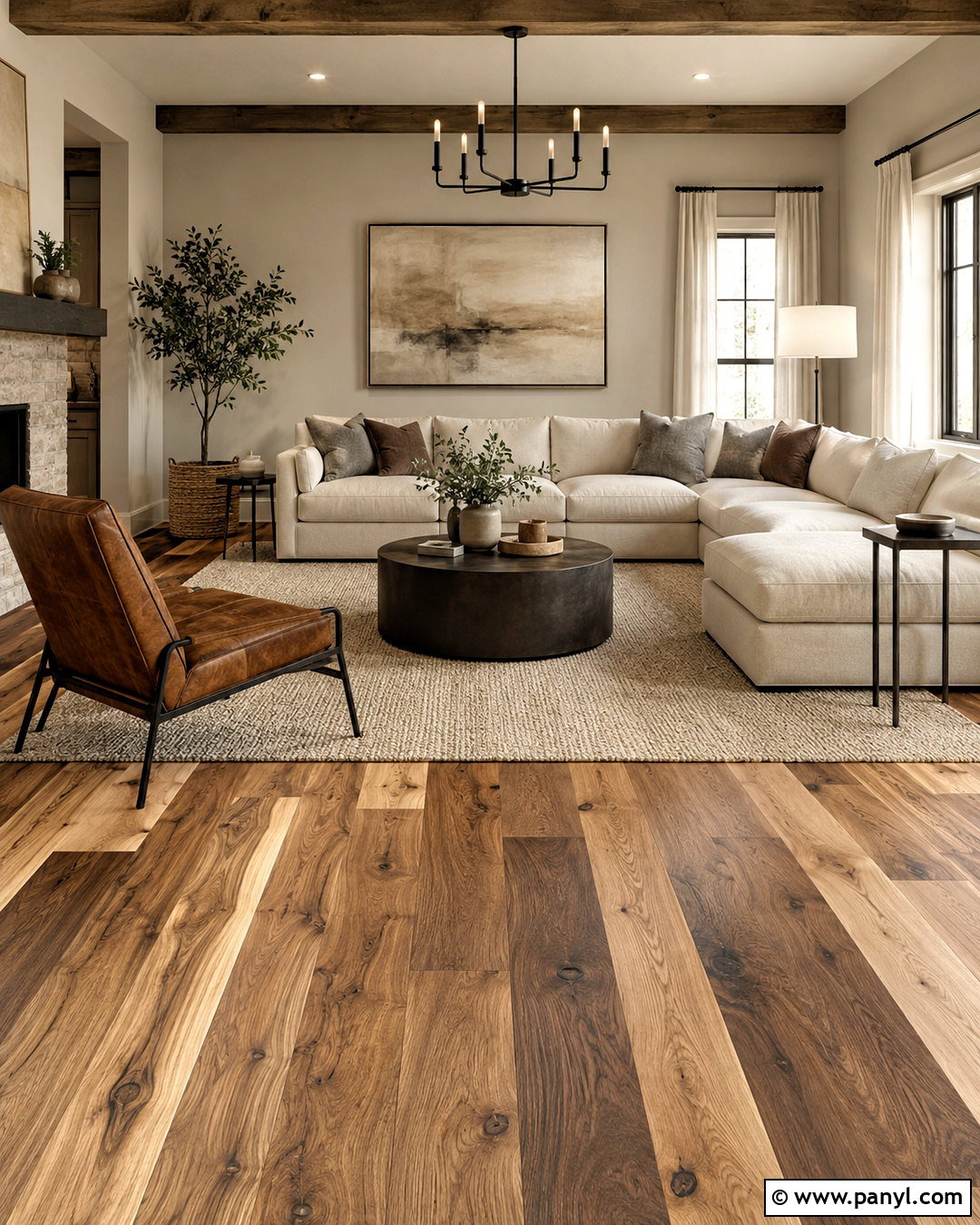 Soft Taupe Walls With Hickory Floors - 20 Wood Floor Wall Color Ideas