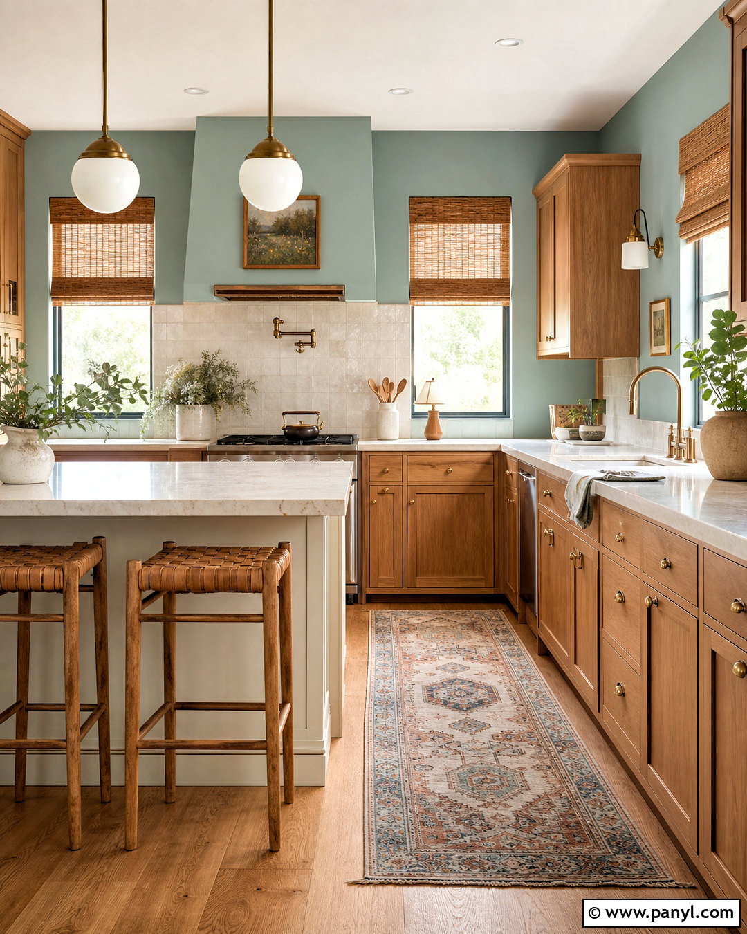 Soft Teal Kitchen With Oak Cabinets - 20 kitchen paint colors with oak cabinets