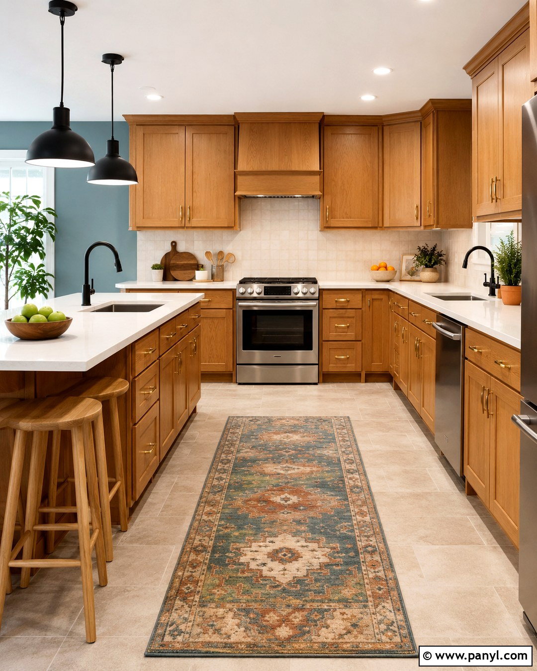 Soft Teal Walls With Honey Oak Cabinets - 20 Honey Oak Cabinet Kitchen Wall Color Ideas