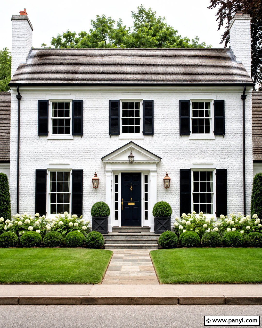 Soft White Painted Brick Colonial - 20 painted brick homes