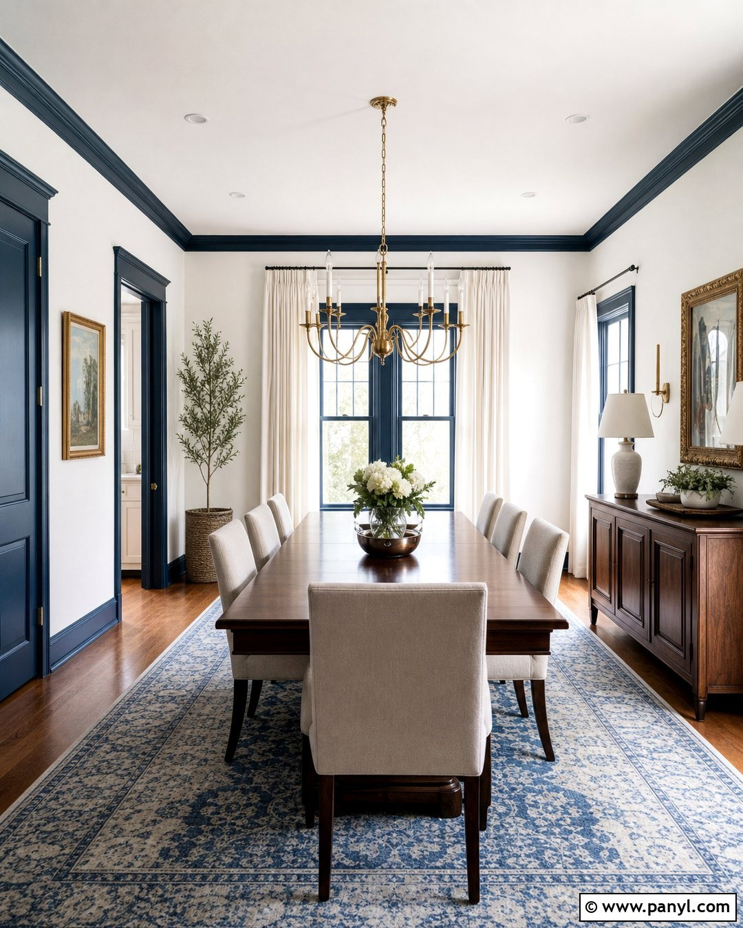 Soft White Walls With Navy Blue Trim - 20 Light Walls Colored Trim Ideas