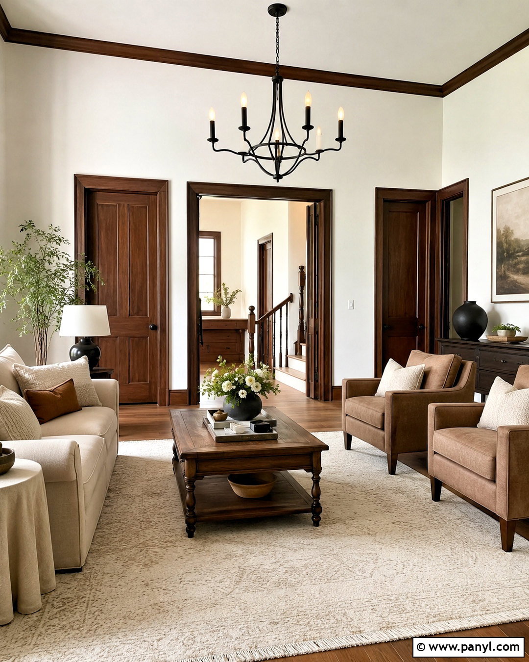 Soft White Walls With Walnut Brown Doors - 35 Wall And Door Color Combination Ideas