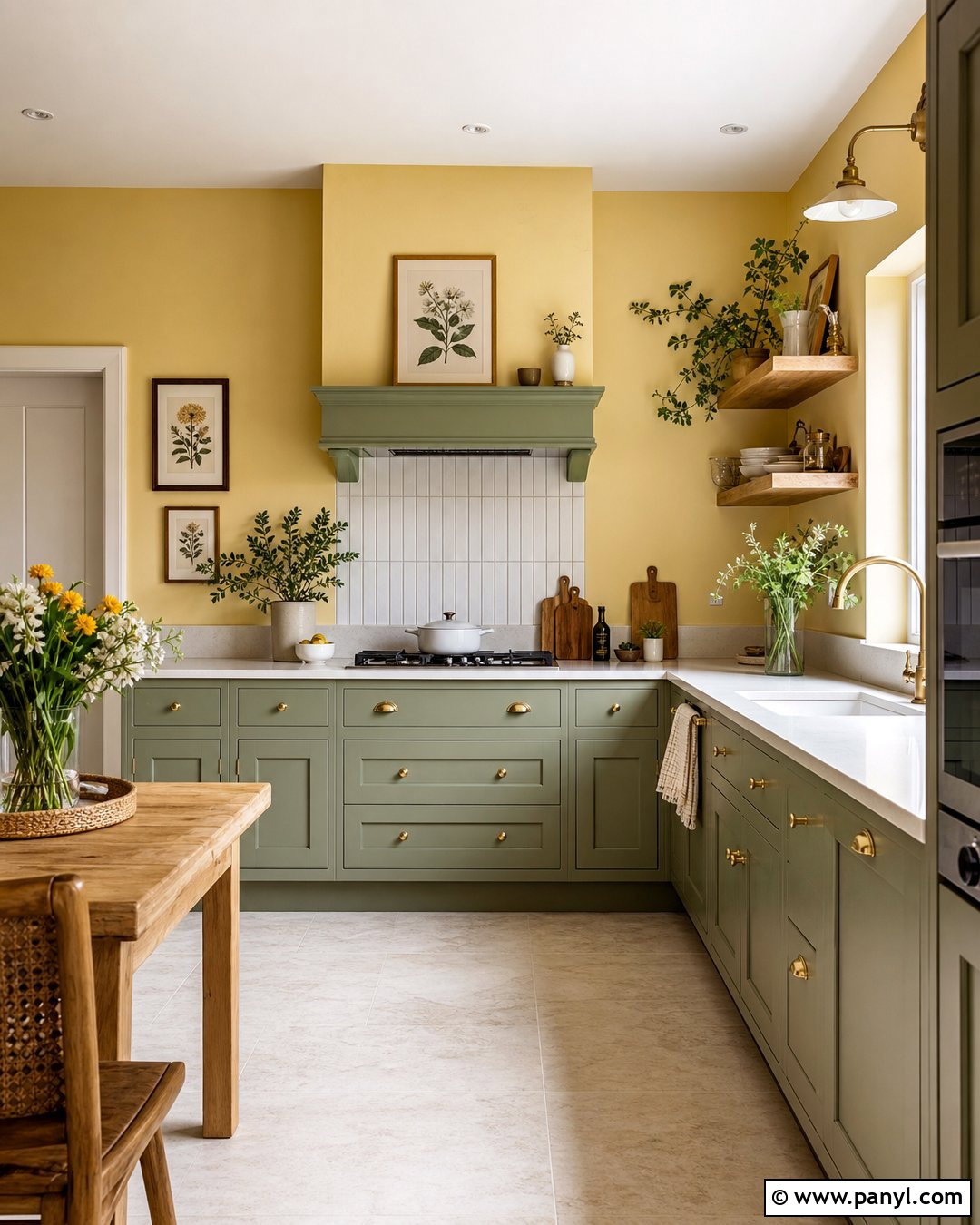 Soft Yellow Kitchen Walls With Green Cabinets - 30 Yellow Wall Kitchen Ideas