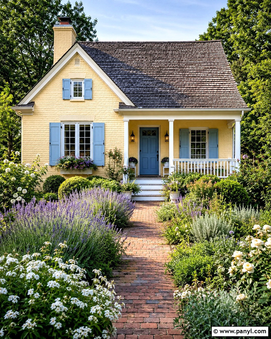 Soft Yellow Painted Brick Cottage - 20 painted brick house before and after ideas