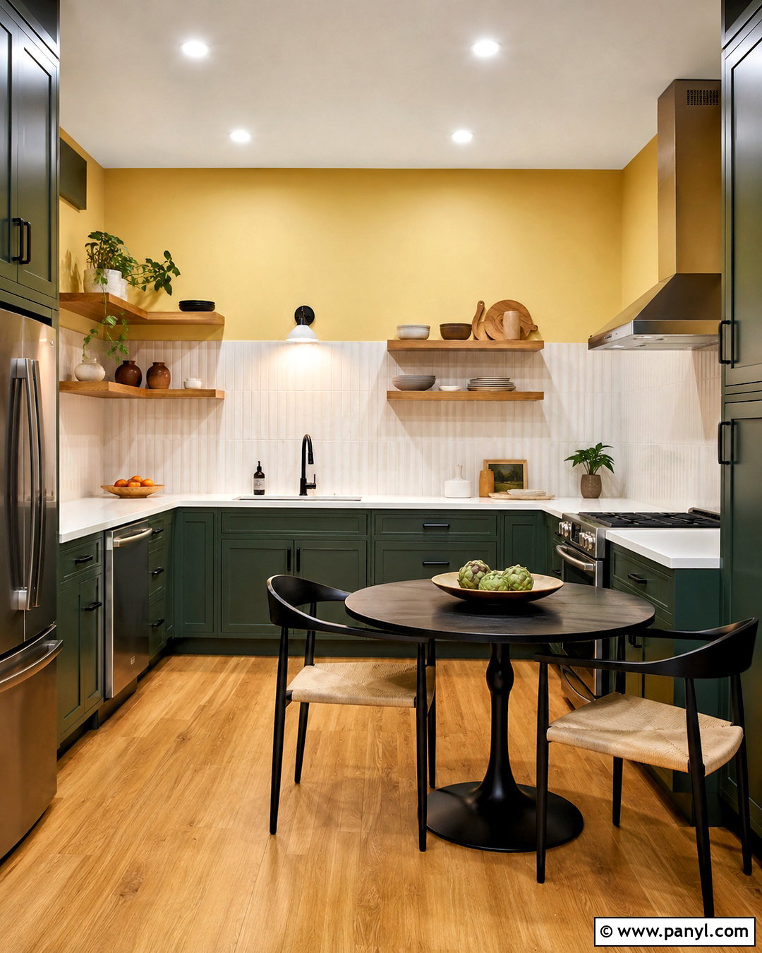 Soft Yellow Walls With Dark Green Cabinets - 20 Yellow Wall Green Cabinets