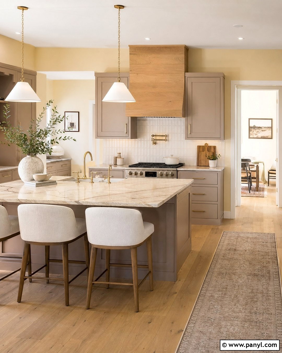 Soft Yellow Walls With Greige Cabinets - 30 Yellow Walls Kitchen Ideas