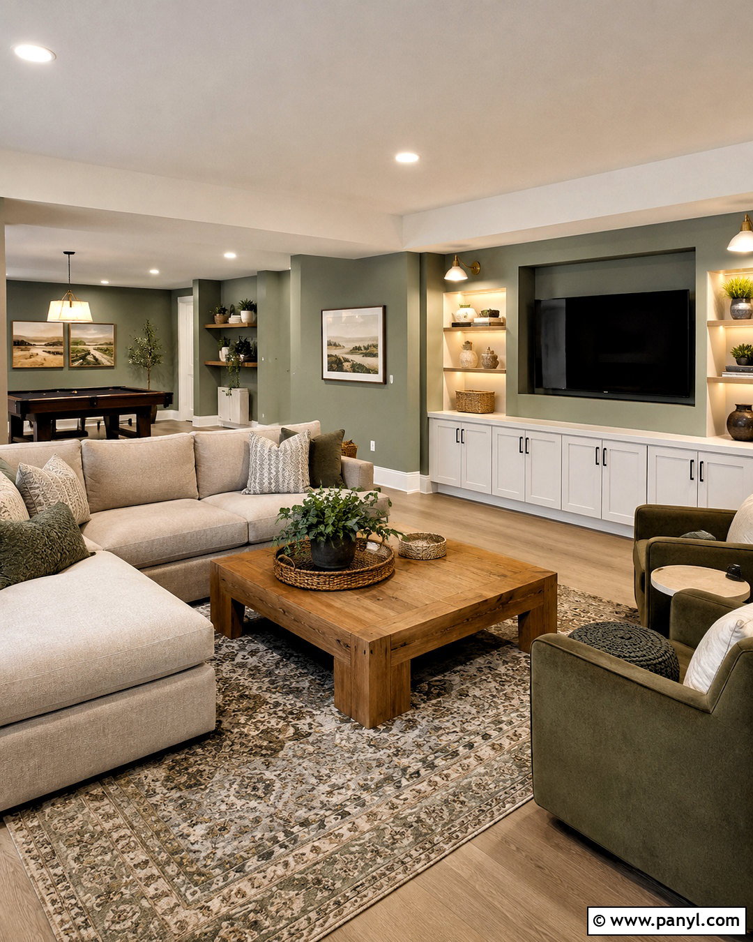 Softened Green Basement Family Room - 35 softened green sherwin williams ideas