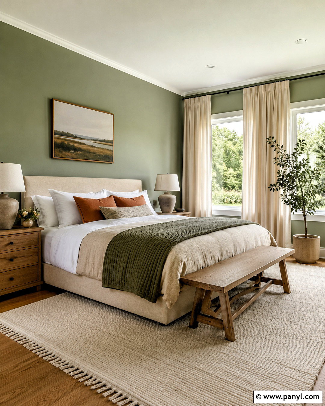 Softened Green Bedroom With Natural Linen - 35 softened green sherwin williams ideas