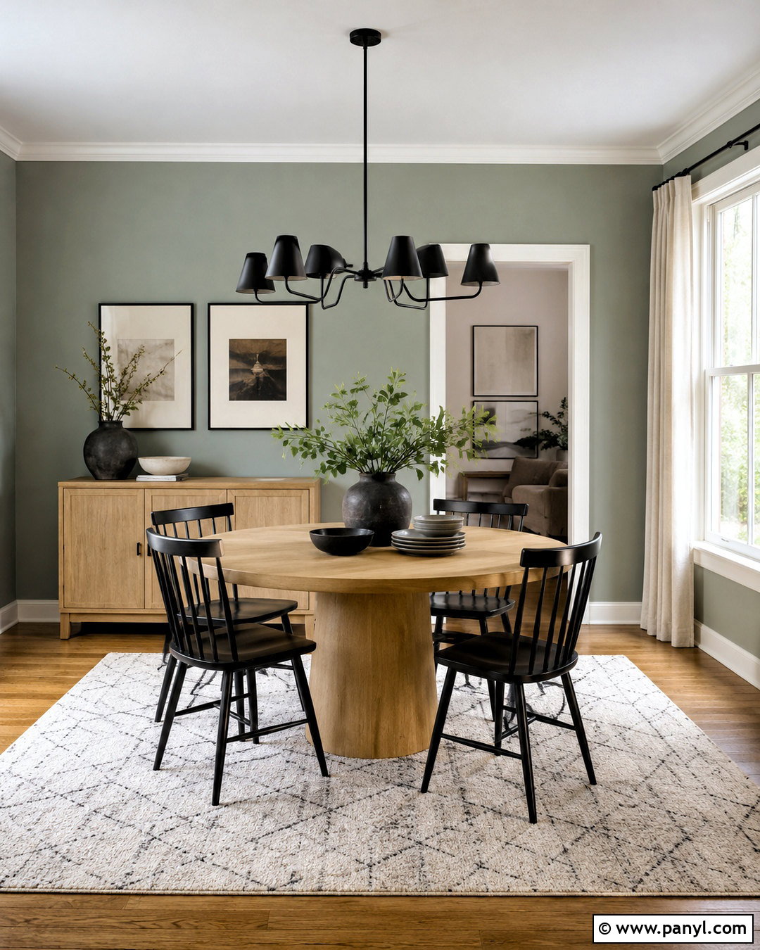 Softened Green Dining Room With Black Accents - 35 softened green sherwin williams ideas
