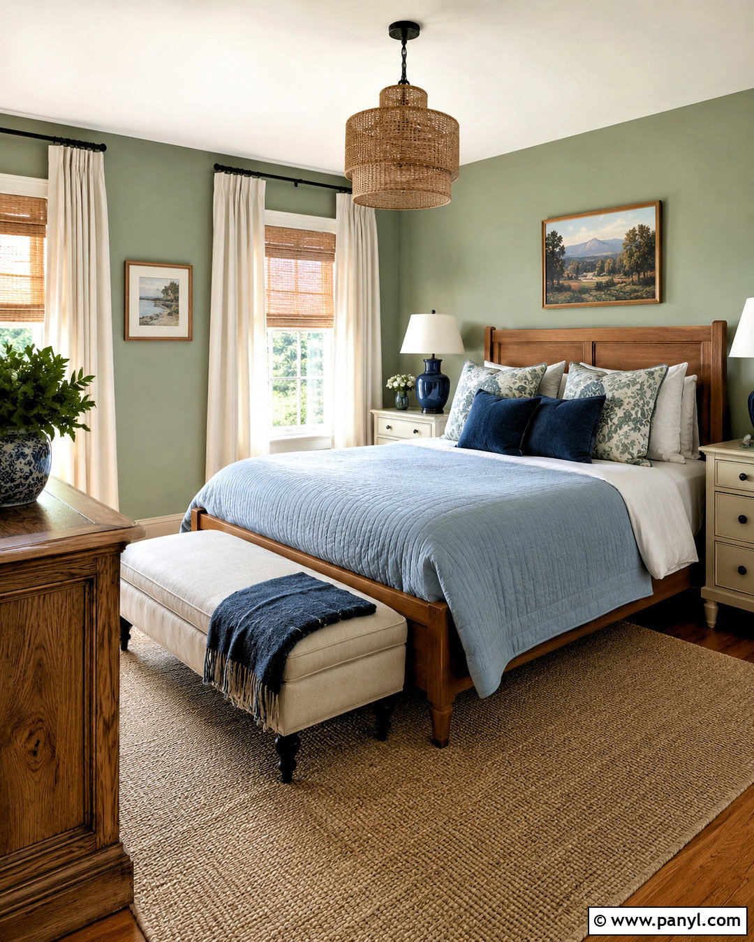 Softened Green Guest Bedroom With Blue - 35 softened green sherwin williams ideas