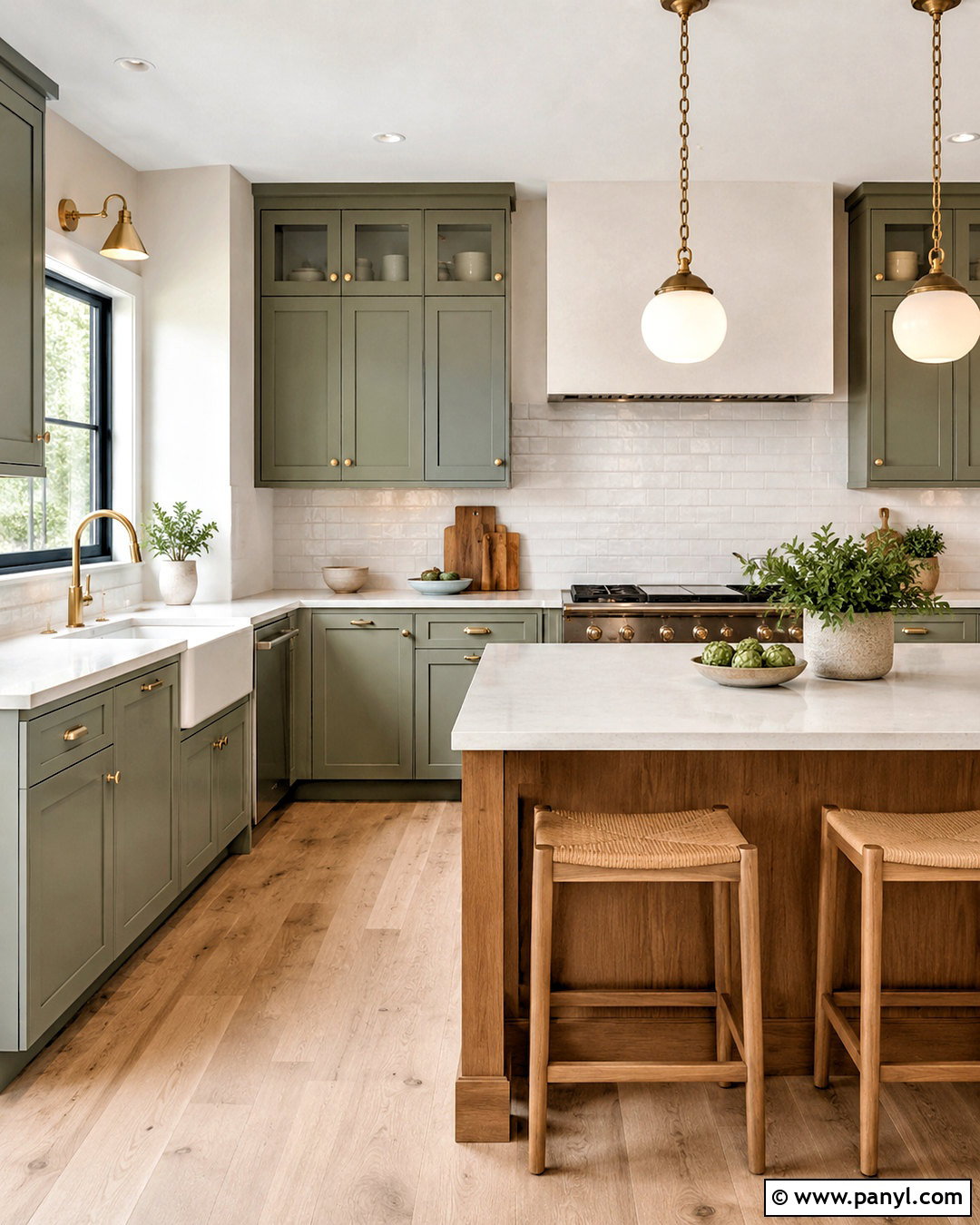 Softened Green Kitchen Cabinets With White Quartz - 35 softened green sherwin williams ideas
