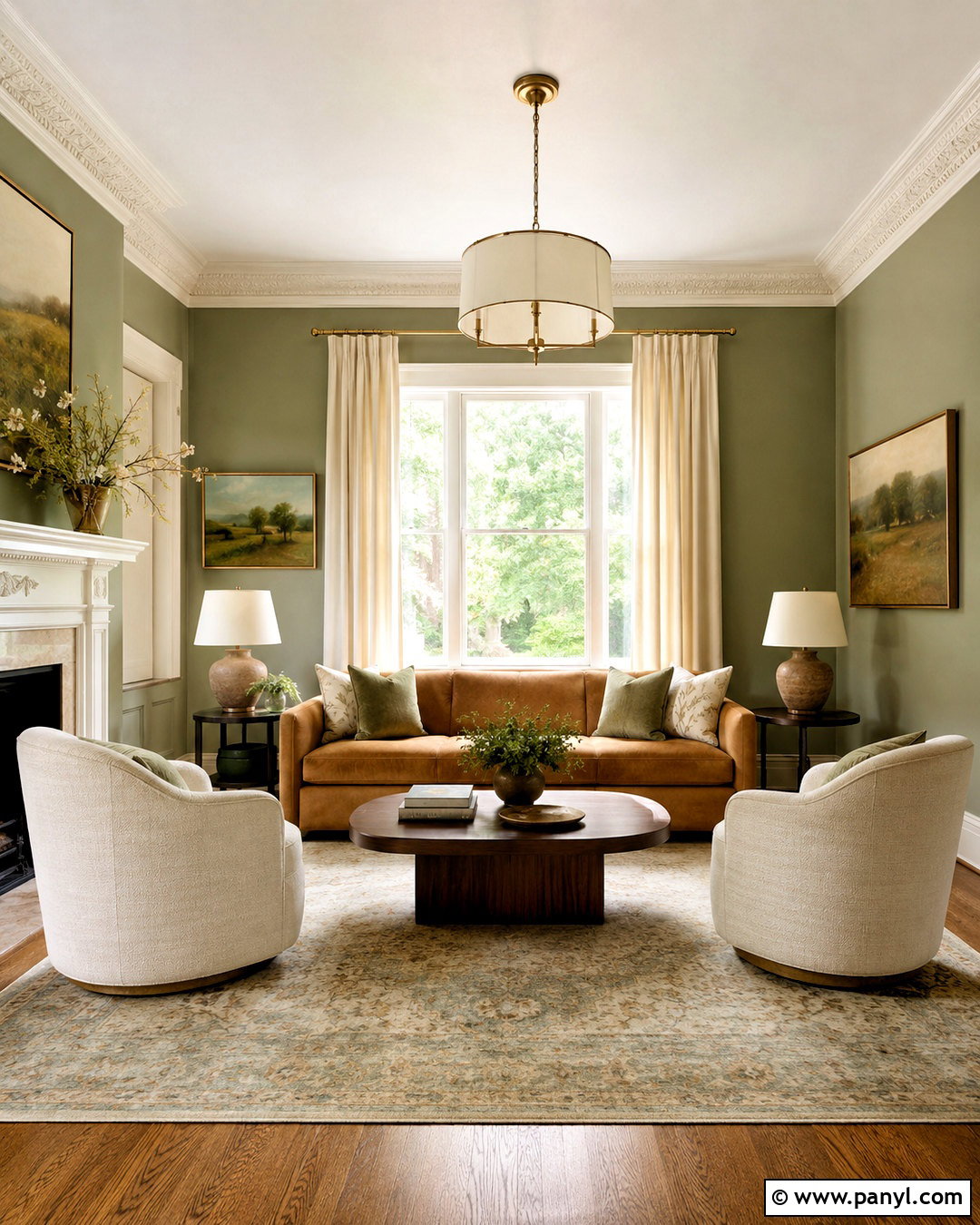 Softened Green Living Room With Cream Trim - 35 softened green sherwin williams ideas