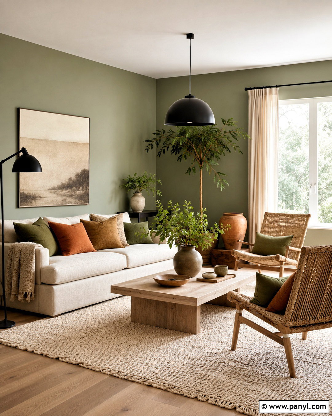Softened Green Living Room With White Oak - 35 softened green sherwin williams ideas