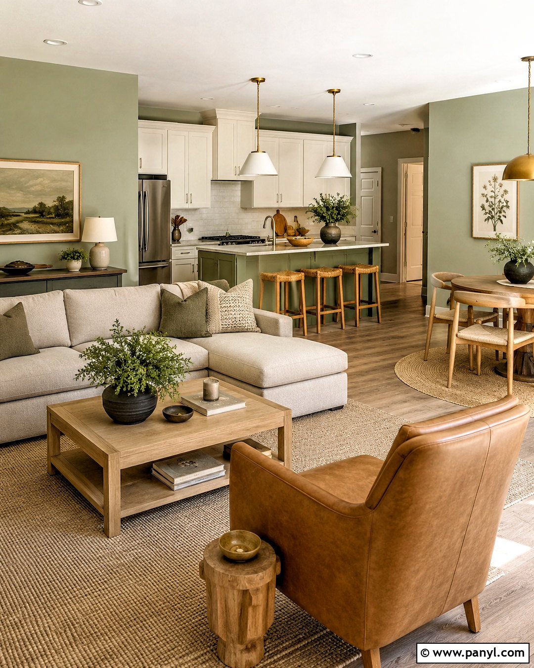 Softened Green Open Concept Living Room - 35 softened green sherwin williams ideas