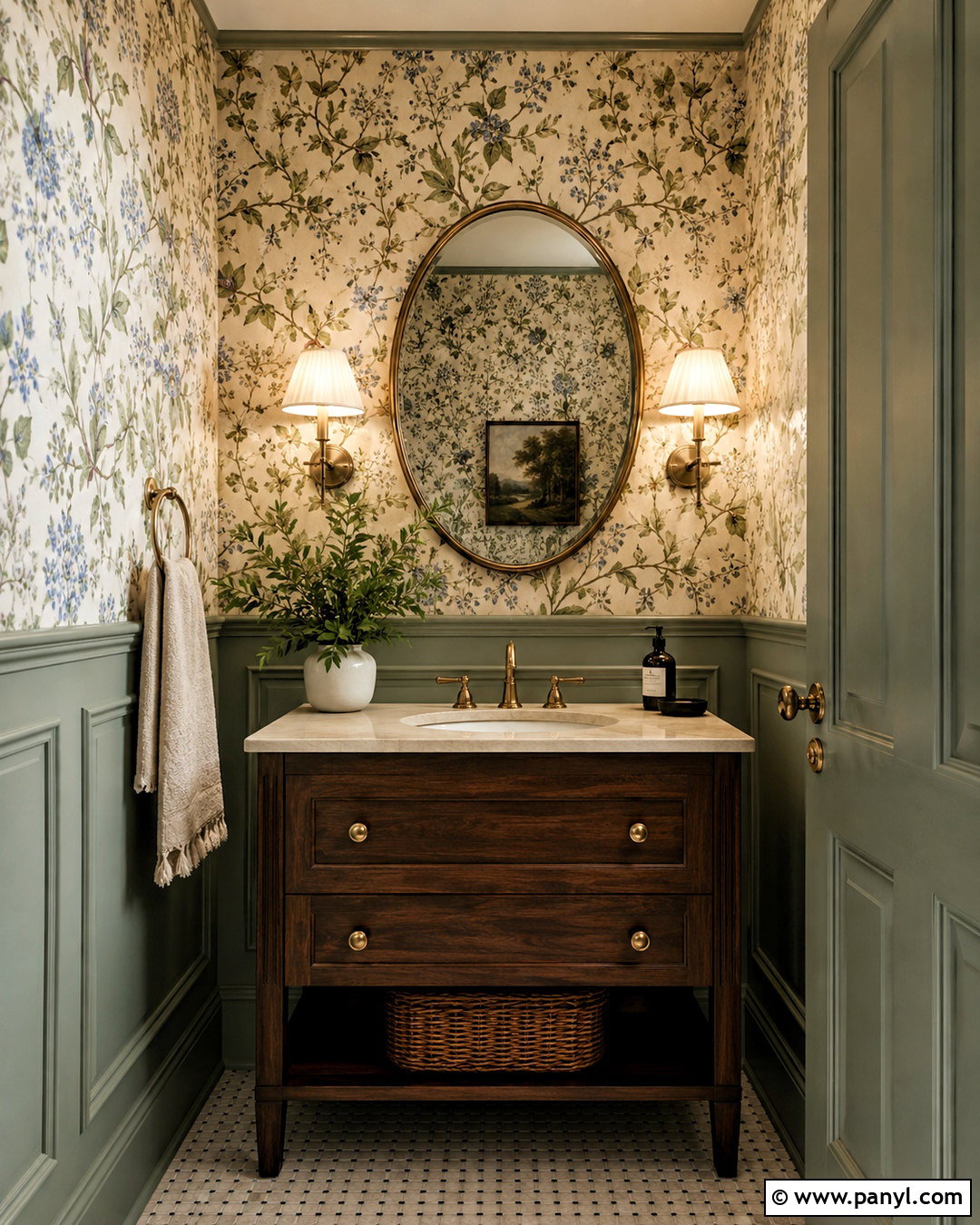 Softened Green Powder Room With Wallpaper - 35 softened green sherwin williams ideas